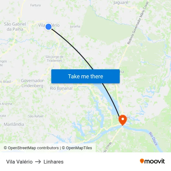 Vila Valério to Linhares map