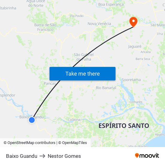 Baixo Guandu to Nestor Gomes map