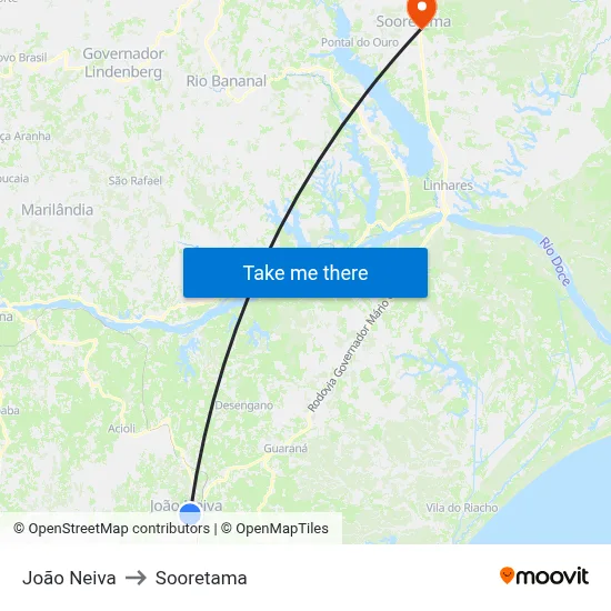 João Neiva to Sooretama map