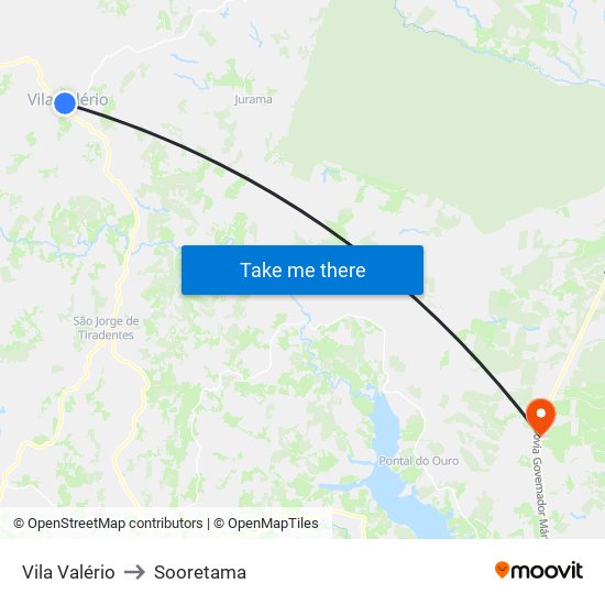 Vila Valério to Sooretama map
