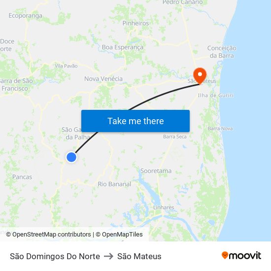 São Domingos Do Norte to São Mateus map