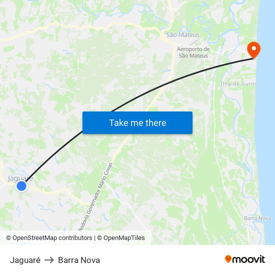 Jaguaré to Barra Nova map