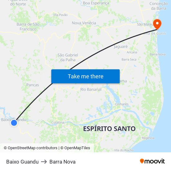 Baixo Guandu to Barra Nova map