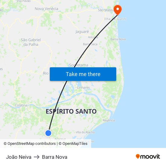 João Neiva to Barra Nova map