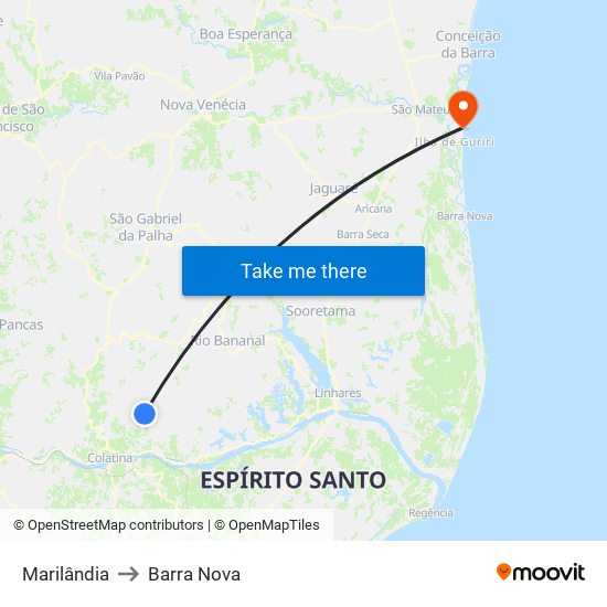 Marilândia to Barra Nova map