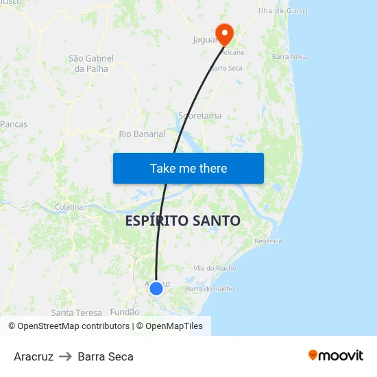 Aracruz to Barra Seca map