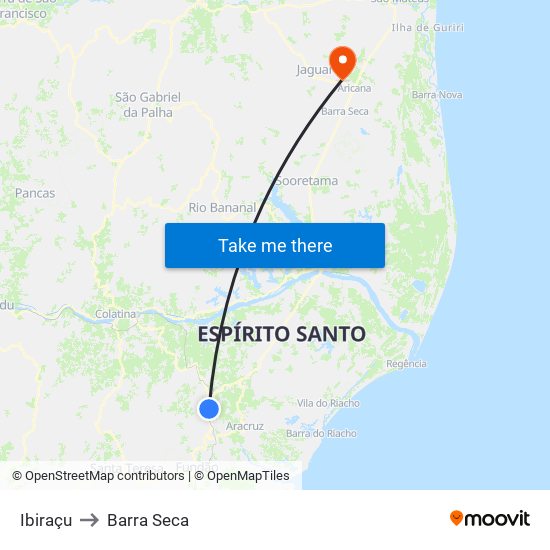 Ibiraçu to Barra Seca map