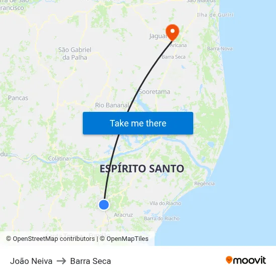 João Neiva to Barra Seca map