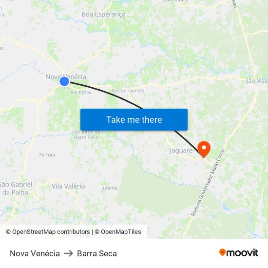 Nova Venécia to Barra Seca map