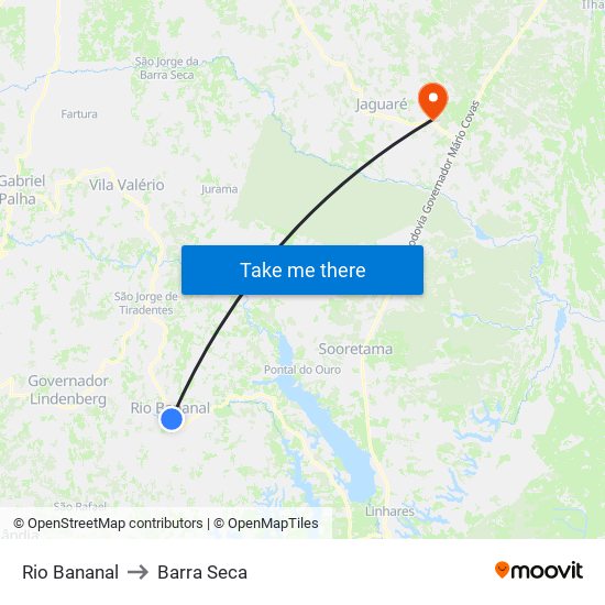 Rio Bananal to Barra Seca map