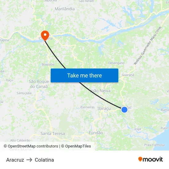 Aracruz to Colatina map