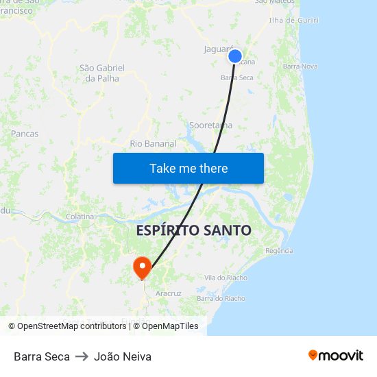 Barra Seca to João Neiva map