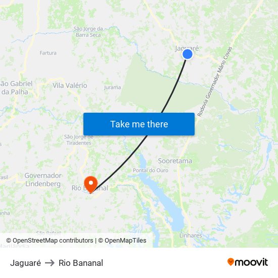 Jaguaré to Rio Bananal map