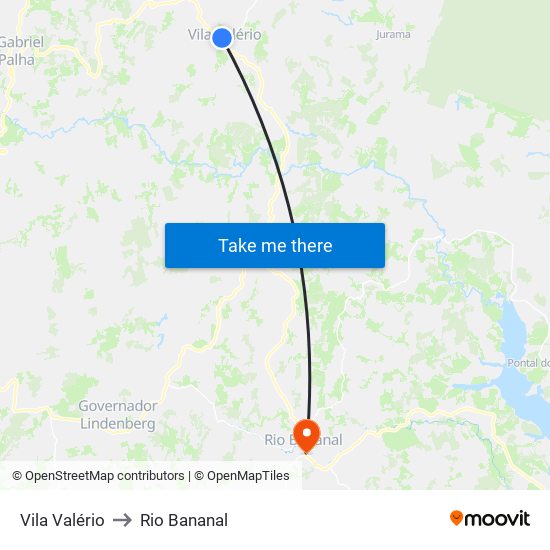 Vila Valério to Rio Bananal map