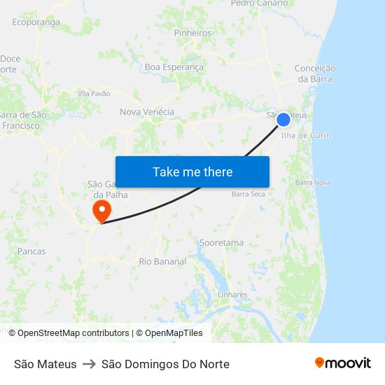 São Mateus to São Domingos Do Norte map