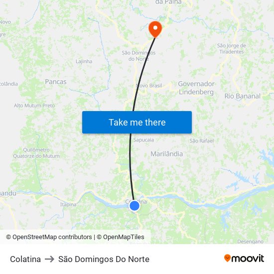 Colatina to São Domingos Do Norte map
