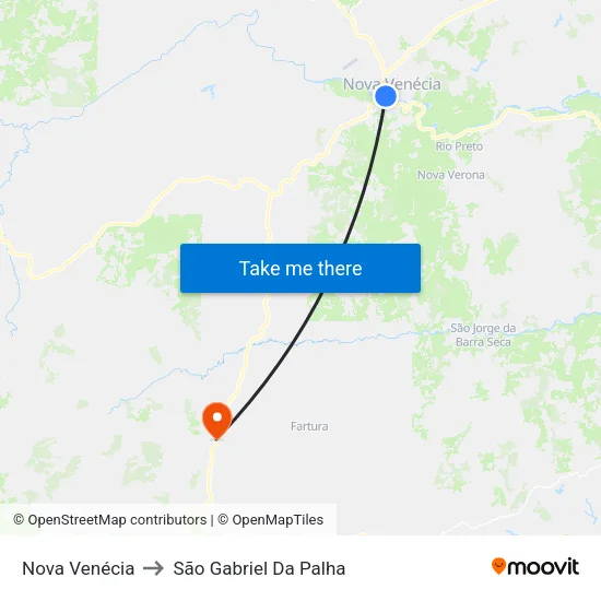 Nova Venécia to São Gabriel Da Palha map