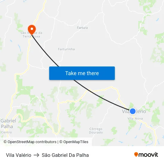 Vila Valério to São Gabriel Da Palha map