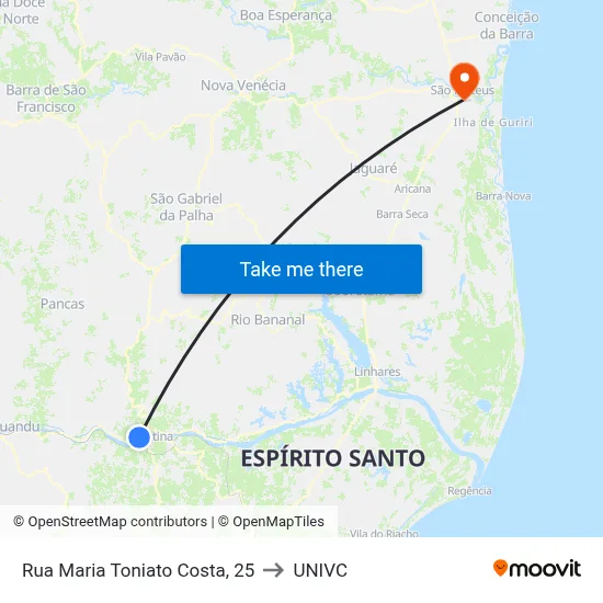 Rua Maria Toniato Costa, 25 to UNIVC map