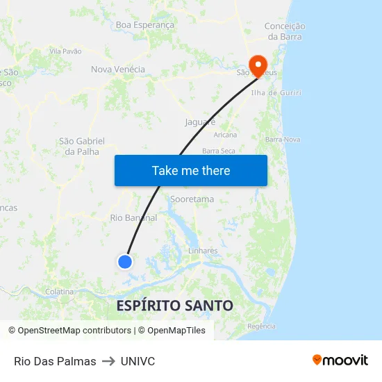 Rio Das Palmas to UNIVC map