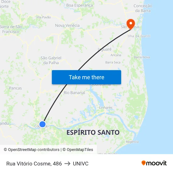 Rua Vitório Cosme, 486 to UNIVC map