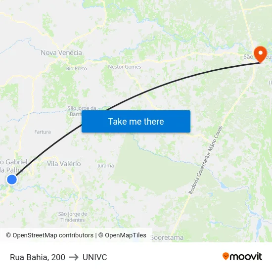 Rua Bahia, 200 to UNIVC map