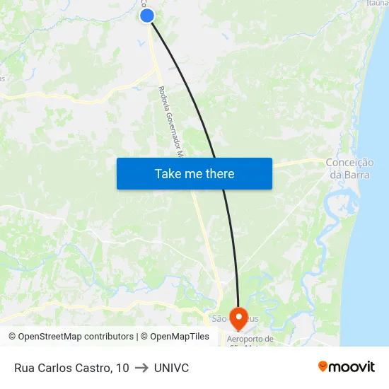 Rua Carlos Castro, 10 to UNIVC map