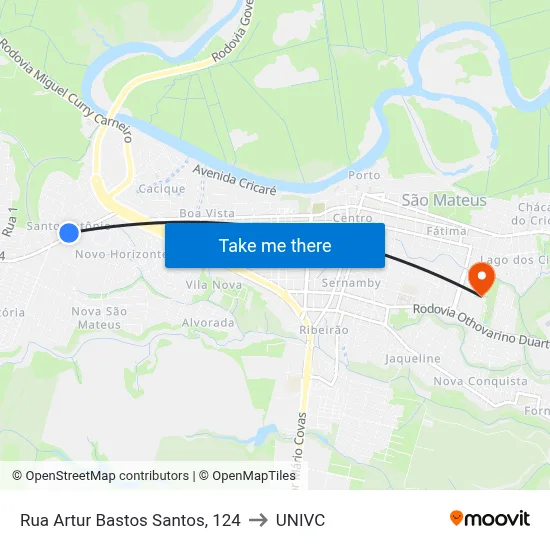 Rua Artur Bastos Santos, 124 to UNIVC map