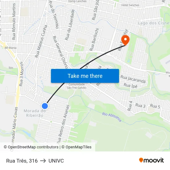 Rua Três, 316 to UNIVC map