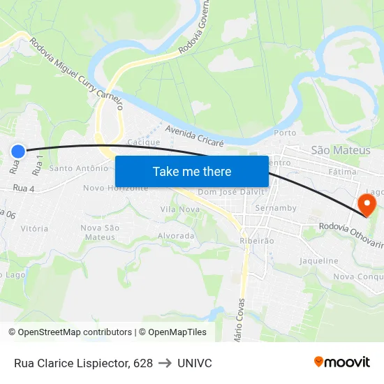 Rua Clarice Lispiector, 628 to UNIVC map