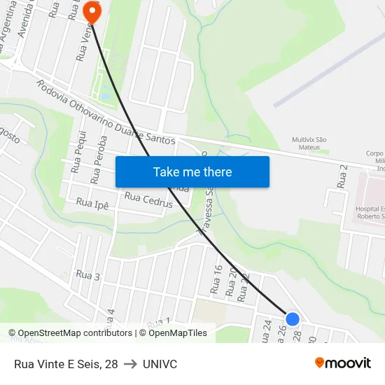 Rua Vinte E Seis, 28 to UNIVC map