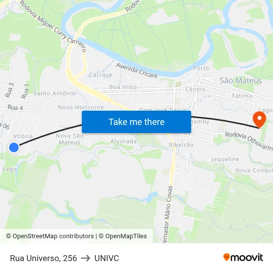 Rua Universo, 256 to UNIVC map