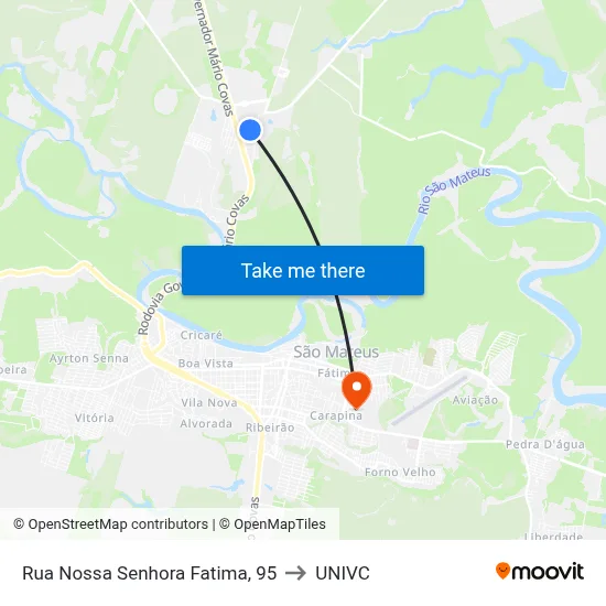 Rua Nossa Senhora Fatima, 95 to UNIVC map