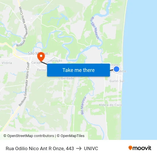 Rua Odilio Nico Ant R Onze, 443 to UNIVC map