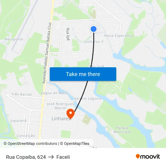 Rua Copaíba, 624 to Faceli map