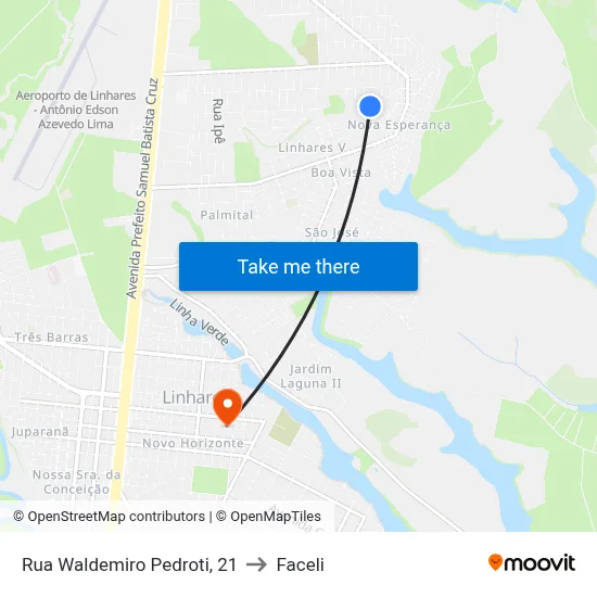 Rua Waldemiro Pedroti, 21 to Faceli map