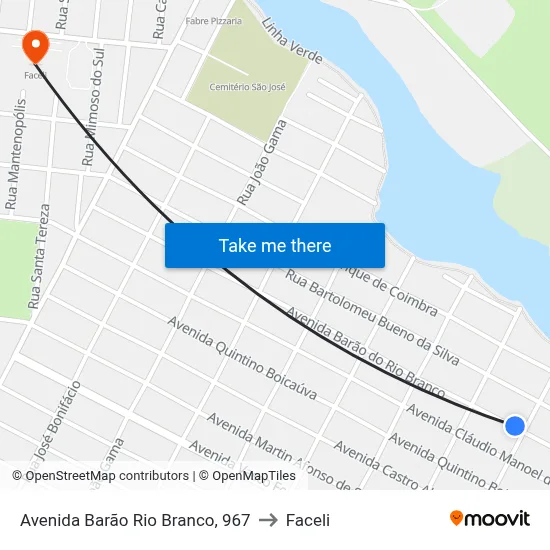 Avenida Barão Rio Branco, 967 to Faceli map