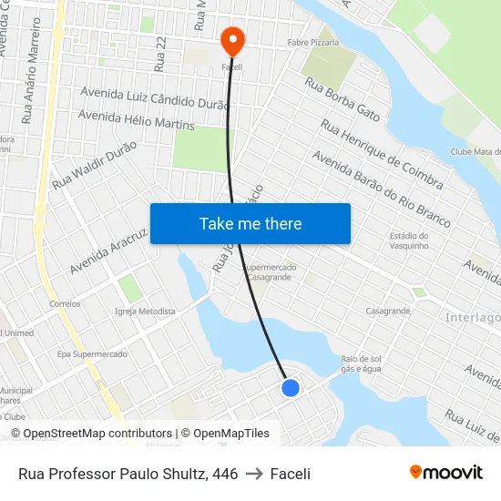 Rua Professor Paulo Shultz, 446 to Faceli map