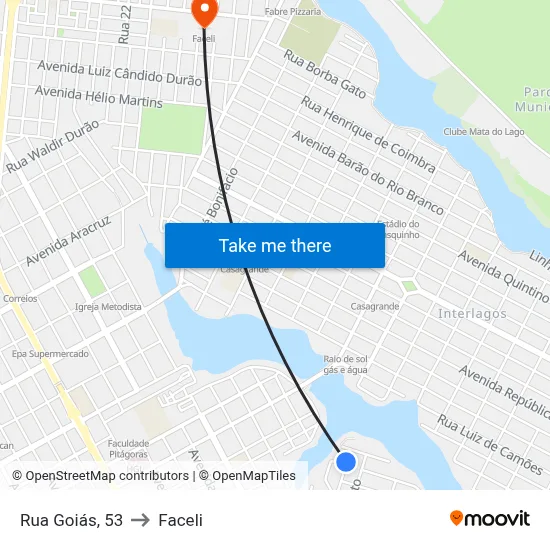 Rua Goiás, 53 to Faceli map