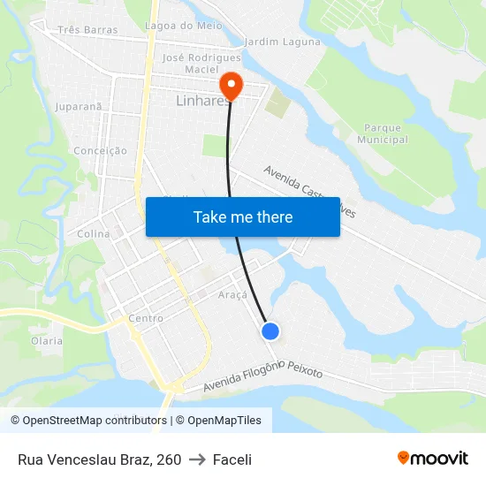 Rua Venceslau Braz, 260 to Faceli map