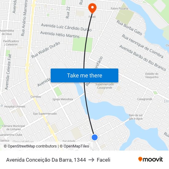 Avenida Conceição Da Barra, 1344 to Faceli map