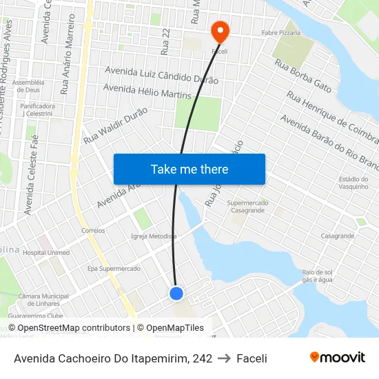 Avenida Cachoeiro Do Itapemirim, 242 to Faceli map