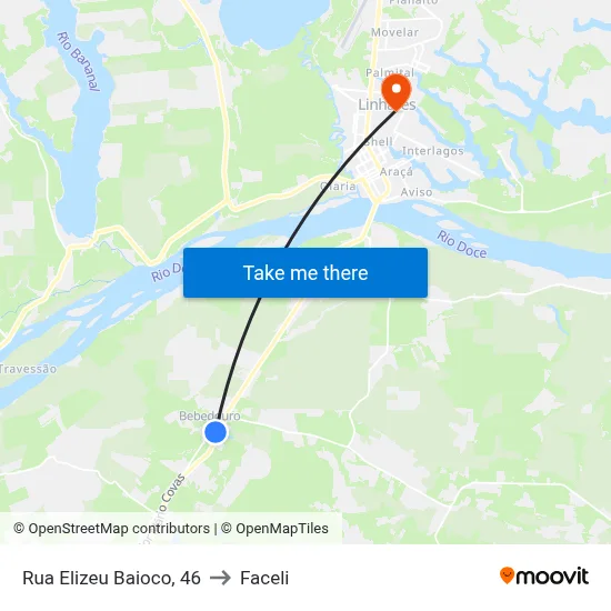 Rua Elizeu Baioco, 46 to Faceli map