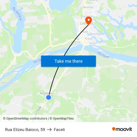 Rua Elizeu Baioco, 59 to Faceli map