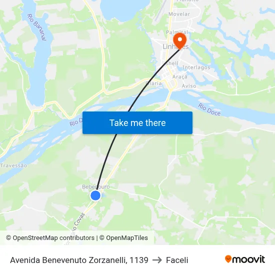 Avenida Benevenuto Zorzanelli, 1139 to Faceli map