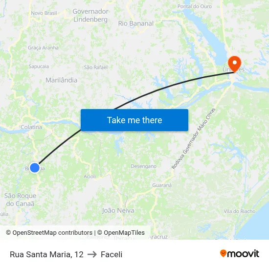 Rua Santa Maria, 12 to Faceli map