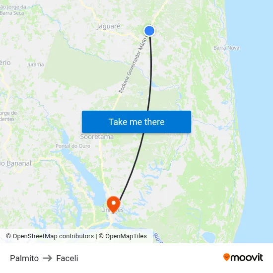 Palmito to Faceli map