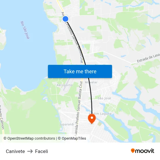 Canivete to Faceli map