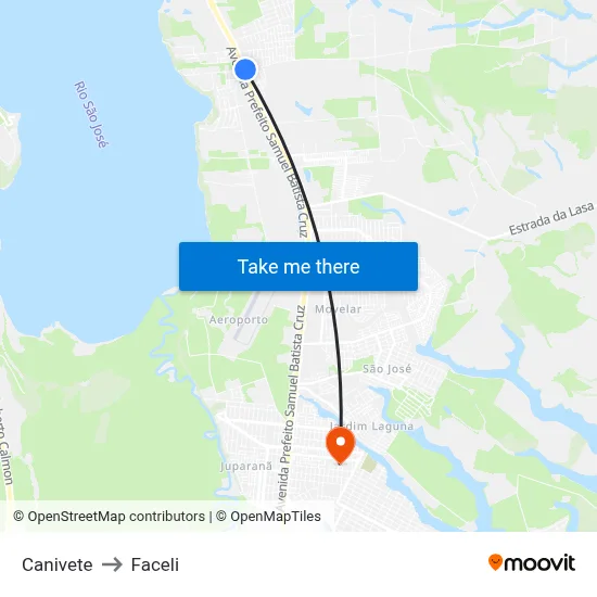 Canivete to Faceli map