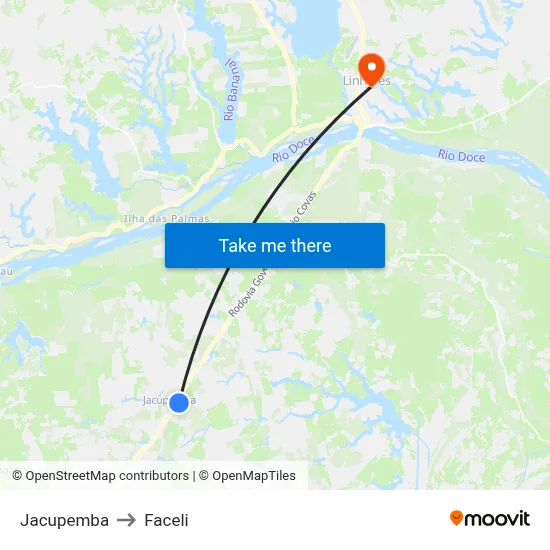 Jacupemba to Faceli map
